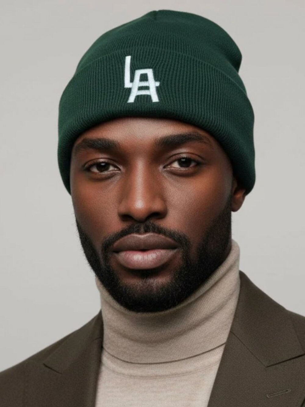American Needle Dark Green Beanie with White LA Embroidery
